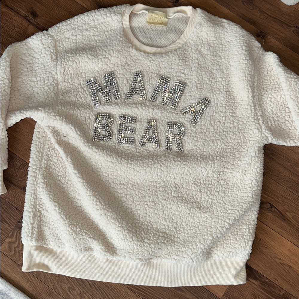 Judith March Sweater - Mama bear cozy fleece sweater with rhinestones
